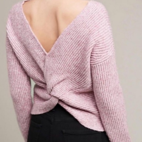 Anthropologie Angel Of The North Ribbed Wool Blend Twist Back Sweater - Picture 2 of 7